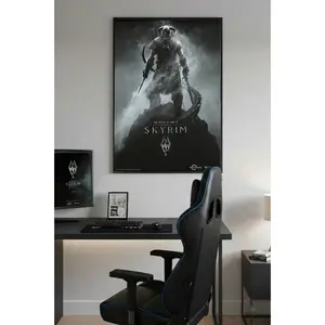 Skyrim Dragonborn Poster, Dark Fantasy Warrior Wall Art, Elder Scrolls V Aesthetic Print, Gaming Room Decor, Epic RPG Canvas