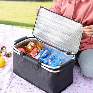 1pc Large Capacity Folding Insulated Basket with Built In Bottle Opener, Lightweight Collapsible Cooler Handbag with Ice Pack Space for Outdoor Use, Ice Retention, Fresh Keeping Design, Non Food Contact Material, Suitable for Travel, Camping and Picni