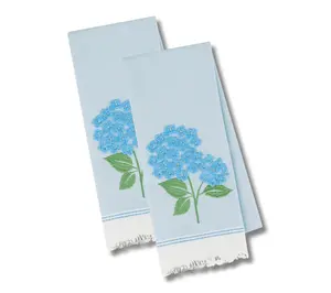 Design Imports Hydrangea Bloom Embellished Kitchen Towel Set 2