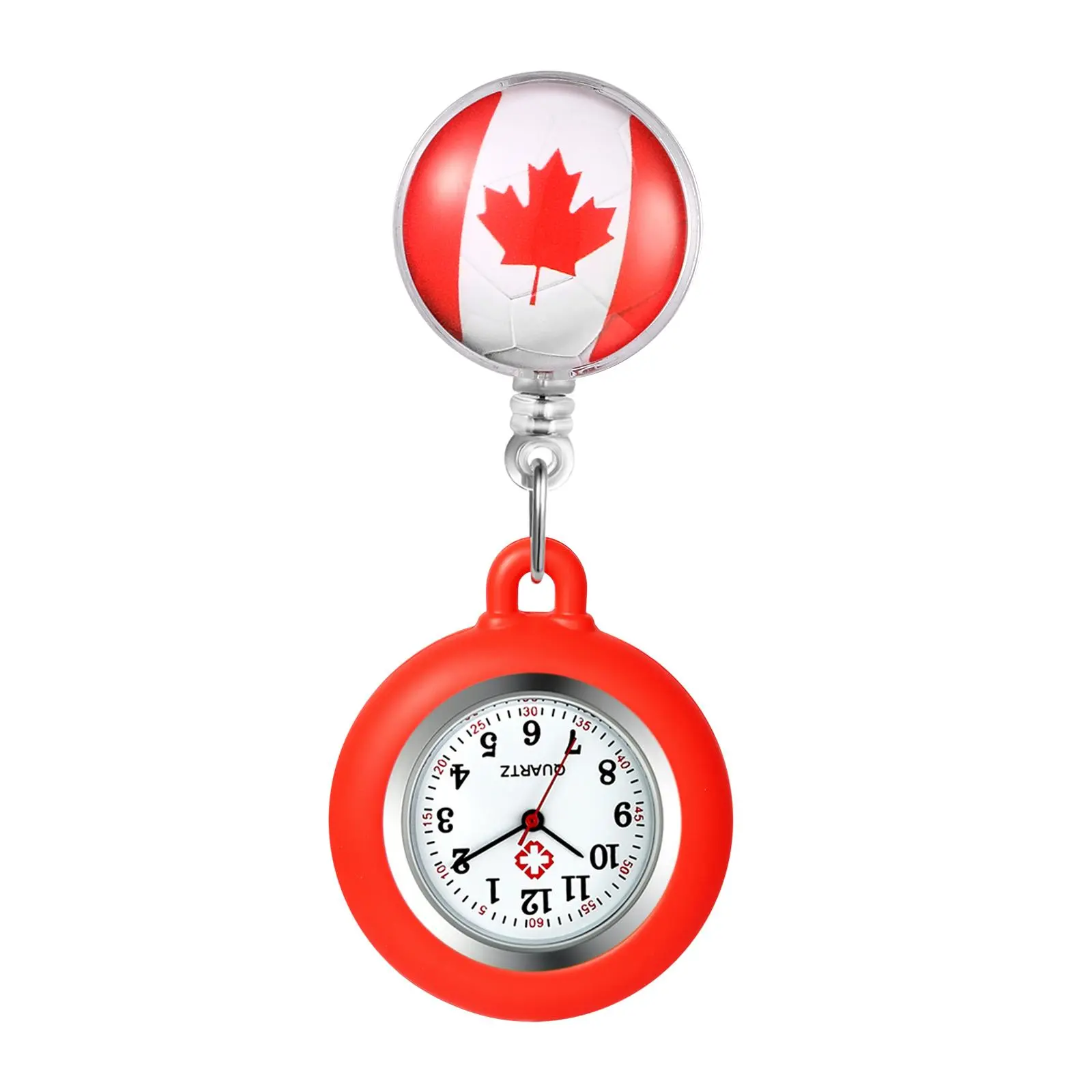 OIDEA Analog Fob Watch for Nurses with Canadian Flag Silicone Cover, Retractable Clip-On Pocket Watch with Lightweight Alloy Case for Healthcare Workers, Canada Day, Easy To Read Pocket & Fob Watches