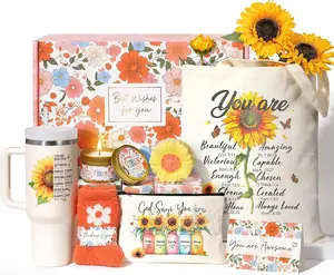 Faith-Inspirational Christian Women's Gift Basket, 10-Piece Plastic Set with 40oz Tumbler, Tote Bag, Makeup Bag, Socks, Candle, and Bath Bomb