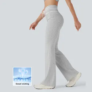 【Creator’s Pick】Halara High Waisted Drawstring Stripe Flare Yoga Pants with Pockets#TikTokShopSpringGlowUp