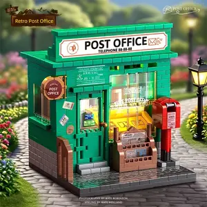 2 Elegant Building Block Models, Post Office and Bookstore Kits, DIY Assembly, Home Decor, Perfect Gift for Holidays, Collectible Block Sets