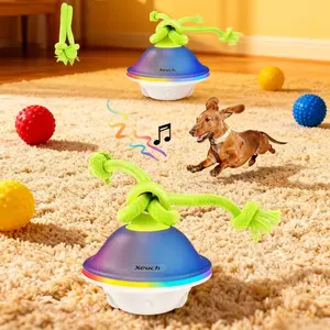 Interactive Training Ball for Dogs - Xeuch Auto-Move Rolling Ball with Rope, Motion-Activated Voice Recording Stimulation Toy for Small-Medium Pups, Boredom Relief