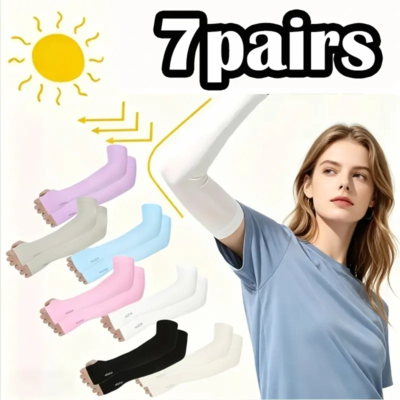 7-Pack Cooling Arm Sleeves- Ice, Breathable and Elastic for Outdoor Sports, Golf, Fishing, Hiking, and Running- Multiple Colors(Gray, White, Pink, Purple, Red, Nude, Black)