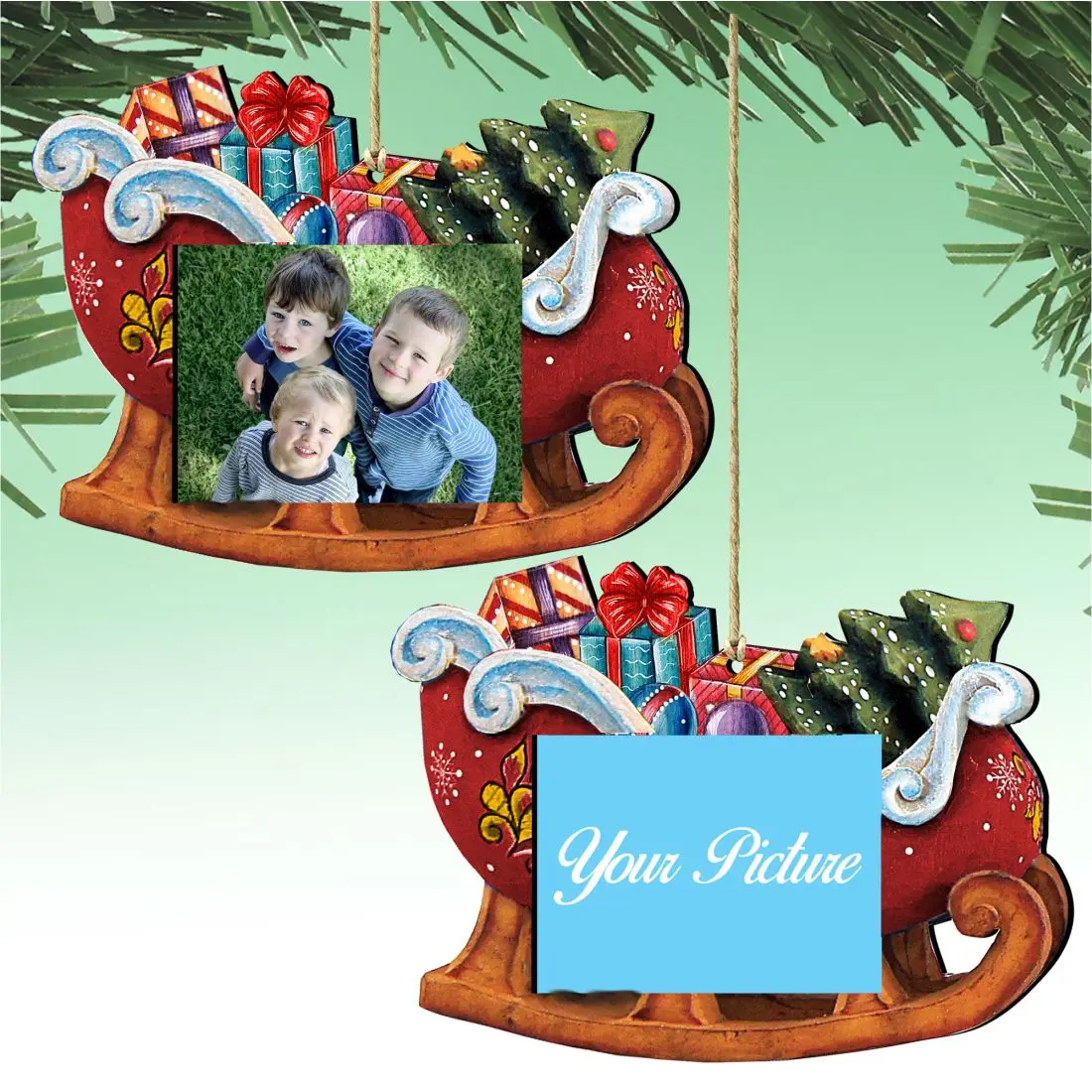 Designocracy 8112047-PF-S2 Handmade Square Wooden Christmas Photo Frame Set of 2, 5.5x5 in, Indoor Holiday Decor, Ideal for Gifting
