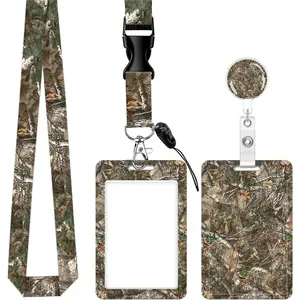 Forest Camouflage ID Badge Holder with Retractable Reel and Breakaway Lanyard -  for Teachers, , and Office Workers