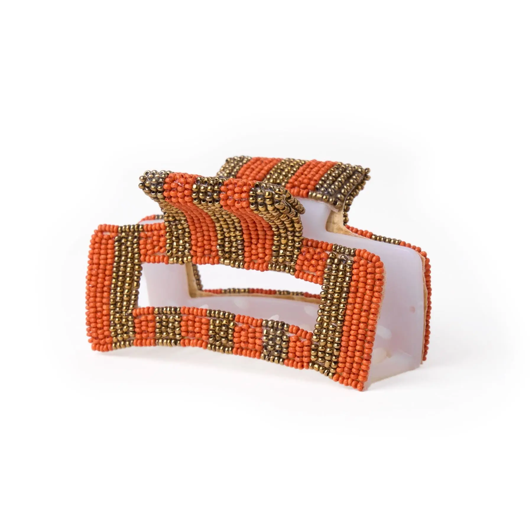 Game Day Striped Beaded Hair Claw Clip Burnt Orange + Gold