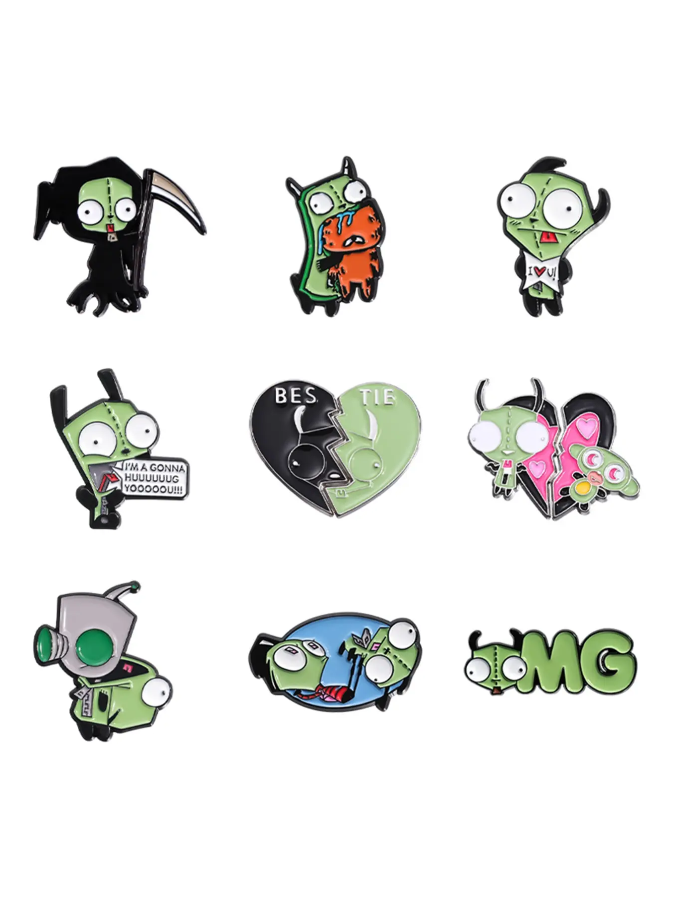 9Pcs Vintage Cartoon Cute Alien Brooches Set, Fun Multiple Expressions & Styles, Adorable Alien Theme Shaped Badges, Unisex Daily Wear Accessories Gift