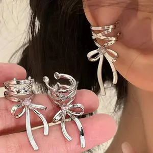 Pink Butterfly Ear Cuff dangle Earrings For Women Girls Fashion Bowknot No Piercing Clips Earring Fake Piercing Ballet Clip On Jewelry