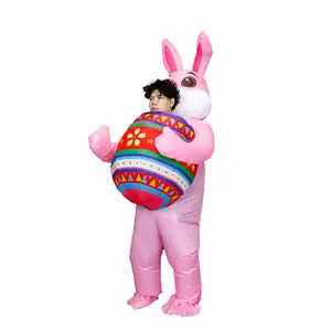 Inflatable Easter Pink Rabbit Costume Adult Size with Easter Egg Design Funny Mascot Set Unisex Colorful Party Outfit