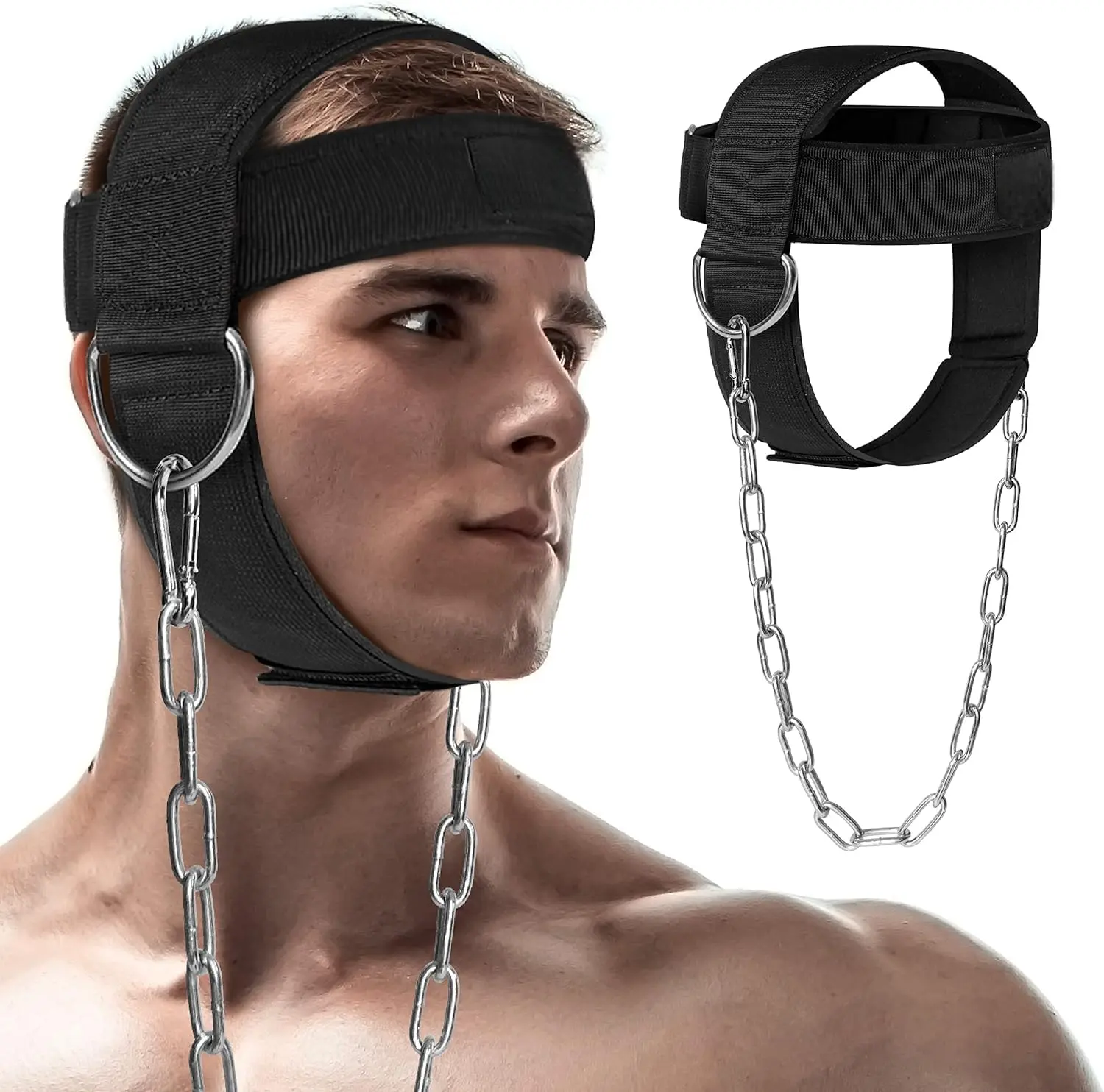 Adjustable Neck Harness for Weight Training - Wide Padded Strap Support for Strengthening & Resistance Training, Weight Lifting Head Harness Black