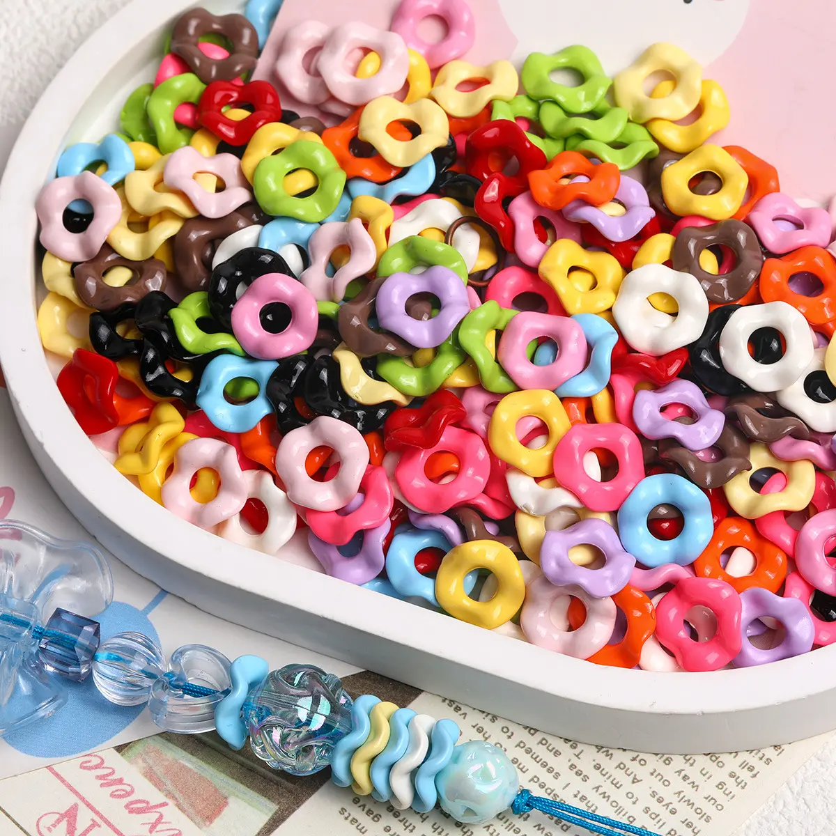 50/100 pcs 12.5mm Wavy Acrylic Spacers For DIY Beaded Pens, Keychains and Beadable Items, Multicolors