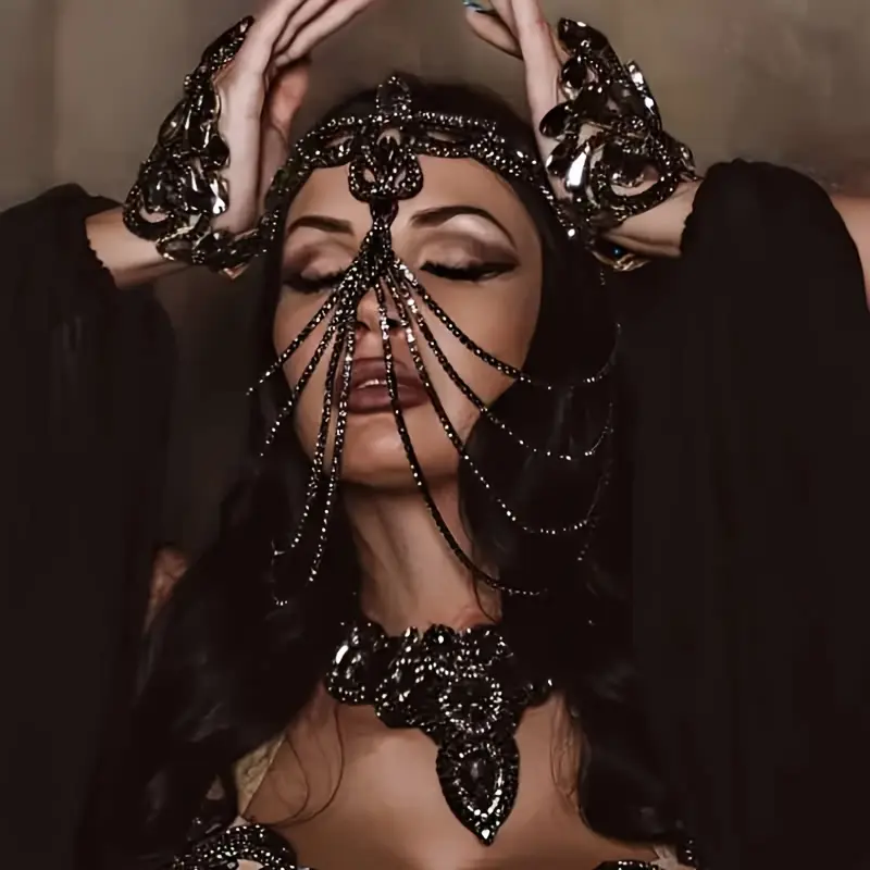 Elegant Beaded Chain Face Mask for Women, Dark Fantasy ABS Costume Accessory for Cosplay and Masquerade Parties, Mask Design, Beads, Adult, Party, Pvc, Fashion, Accessories, Bejeweled Look, Cosplay Party