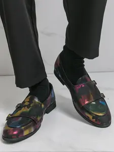 Men's PU Loafers with Dual Buckles, Comfortable Fashion Vintage Classic Business Formal Walking Shoes, Low Heel Casual Wear