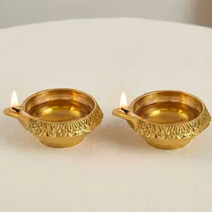 LoveNspire Sacred Kuber Brass Diya - Handcrafted Oil Light, Traditional Religious Decor, 1-Pack Cotton Wicked Lamp for Diwali Puja, Housewarming Gift