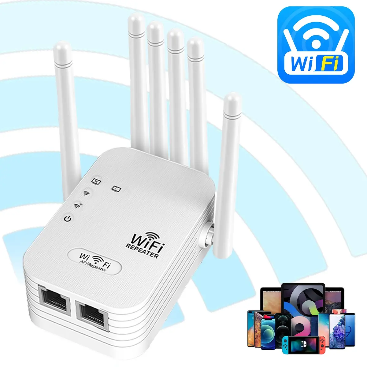 2.4g WiFi Signal Booster with 6 External Antennas 300mbps Wireless Range Extender Support Multiple Devices Stable Connection Home Office Signal Repeater for Enhanced Coverage Wifi Extenders Signal Booster For Home