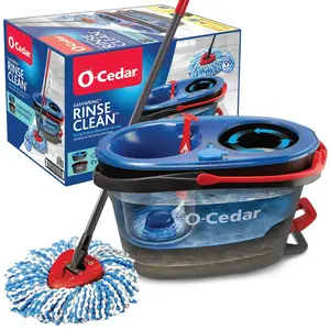 O-Cedar RinseClean Spin Mop & Bucket System, 2-Tank Bucket for Clean & Dirty Water, Foot-Activated Pedal, Microfiber Mop Head, Removes 99% of Bacteria
