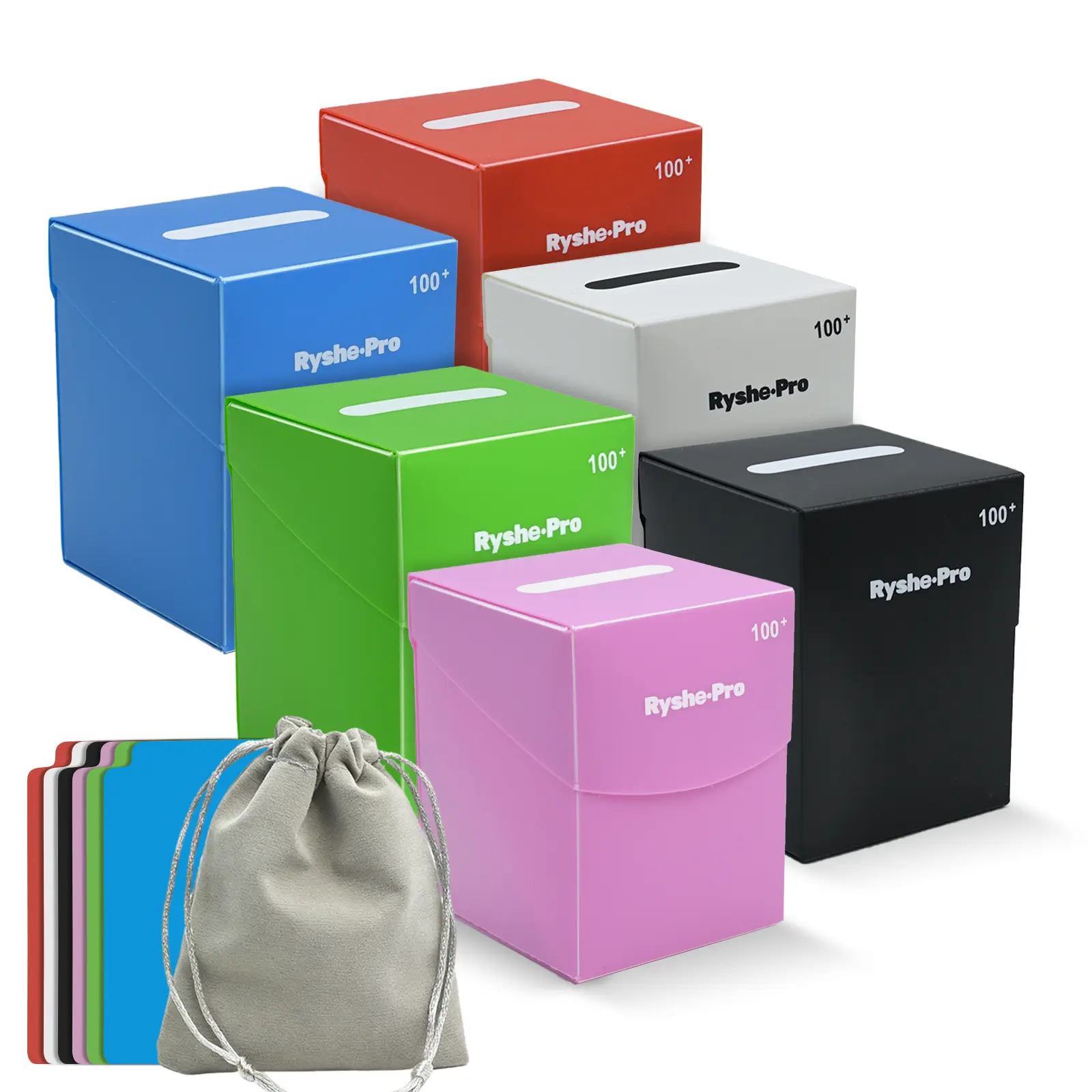 6 Pack Large Card Deck Boxes with 6 Dividers & 1 Dice Bag, Fits 100+ Double-Sleeved Standard Game Cards, Bulk Trading Card Storage Organizer Plastic Cases for MTG TCG Sports Cards, Colorful