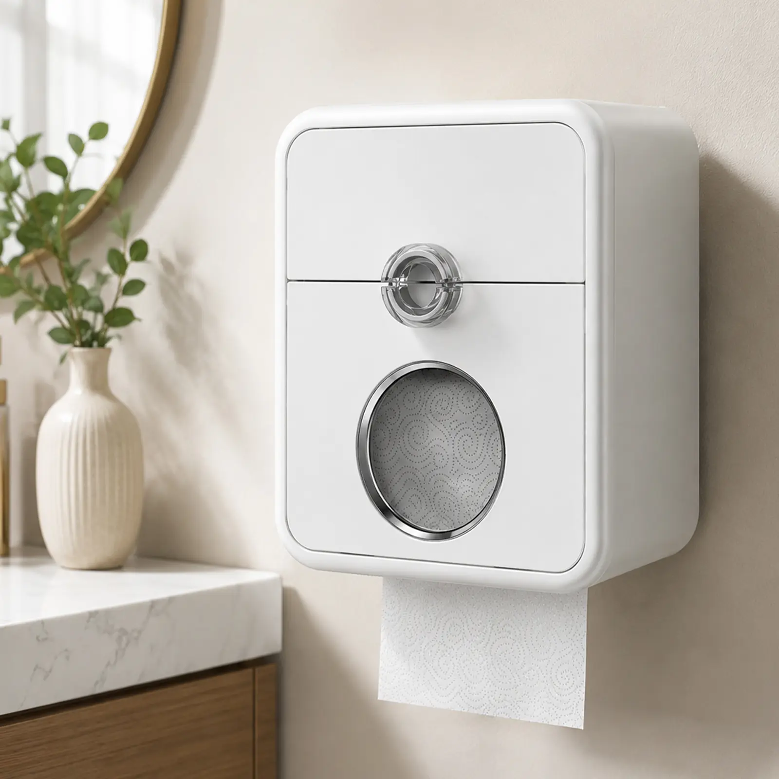 KZMYR No Drill Wall Mounted Tissue Holder with Shelf, 3-in-1 Bathroom Toilet Paper Holder with Hidden Drawer, Waterproof Tissue Dispenser Storage Box for Bathroom, Kitchen, Bedroom