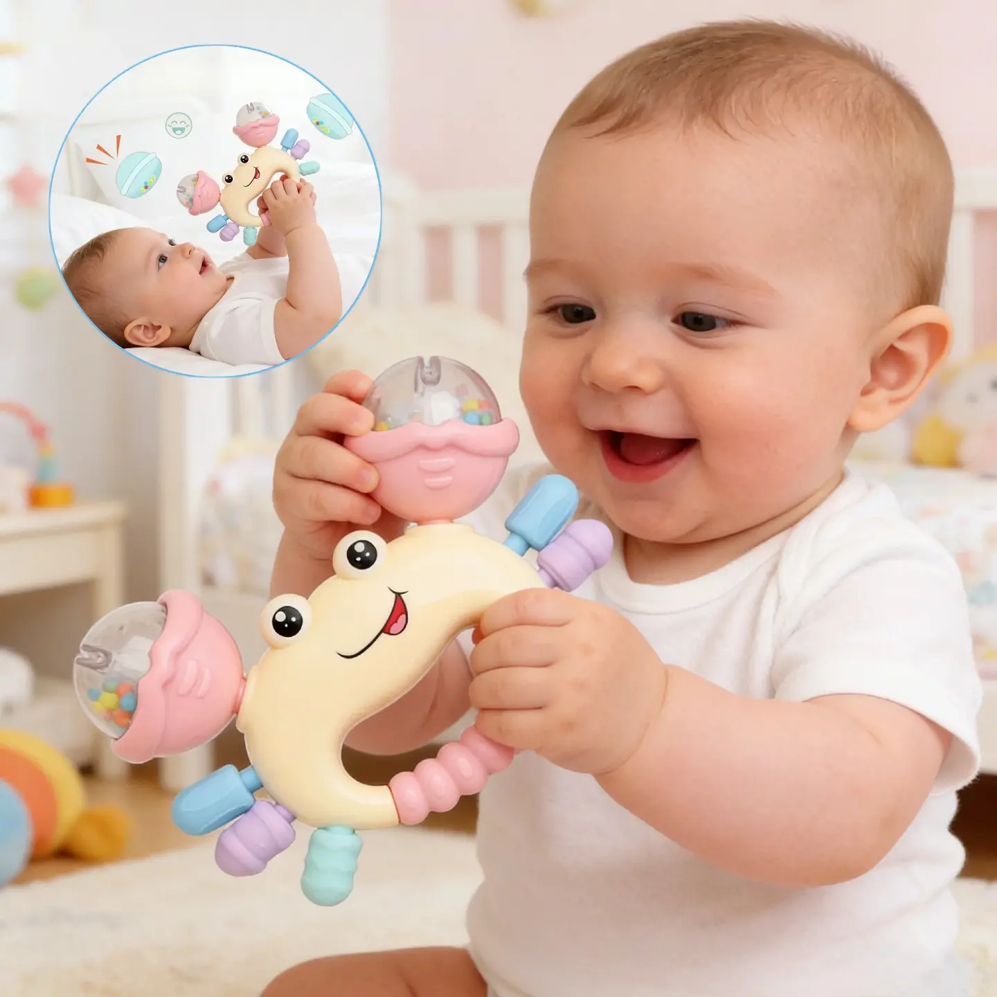1pc crab-shaped sensory Play rattle, perfect for Newborn infant early education and grip development, an excellent gift for boys and girls, random color, Rattle Maracas