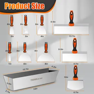 Drywall Hand Tool Kit 10 Pieces Stainless Steel Drywall Machine Set with Ergonomic Handle Mud Pan & Seamer for DIY Projects