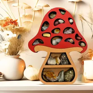 Mushroom-Shaped Wall-Mounted Crystal Storage Rack, Wooden Craft Organizer, Creative Home Decor, Multifunctional Display Shelf