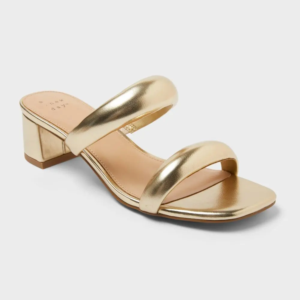 Women’s Tilda Puffy Strap Block Heels with Memory Foam Insole - A New Day