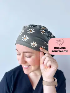 DuoStyle Scrub Hat - Olive Daisy