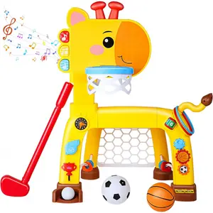 4-in-1 Toddler Sports Activity Center: Basketball Hoop, Soccer Goal, Golf Toy & Ring Toss Game with Lights and Music, Gifts for Boys & Girls Ages 1-3