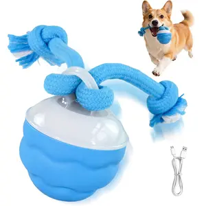 Rechargeable Automatic Moving Dog Ball Toy with Rope - Interactive Tug & Bouncing Toy for Boredom Relief, Durable for Small/Medium Dogs