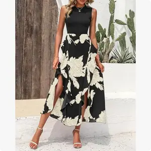2026 Hot Selling Women's Casual Sleeveless Summer Dresses 2026 Spring Crewneck Patchwork Boho Floral Ruffle Cocktail Party Midi Dress Womenswear Formal#Valentine's Day gifts#Party gifts