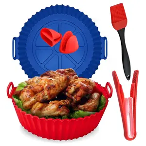 Silicone Air Fryer Liners Bakeware Kit: Non-Stick Liners Utensils 8 inch For 3 to 6+ QT, Heat-Resistant Gloves, & Basting Brush Bakeware Utensils