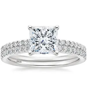 EAMTI 2CT 925 Sterling Silver Engagement Rings Cubic Zirconia Princess Cut wedding bands for Women
