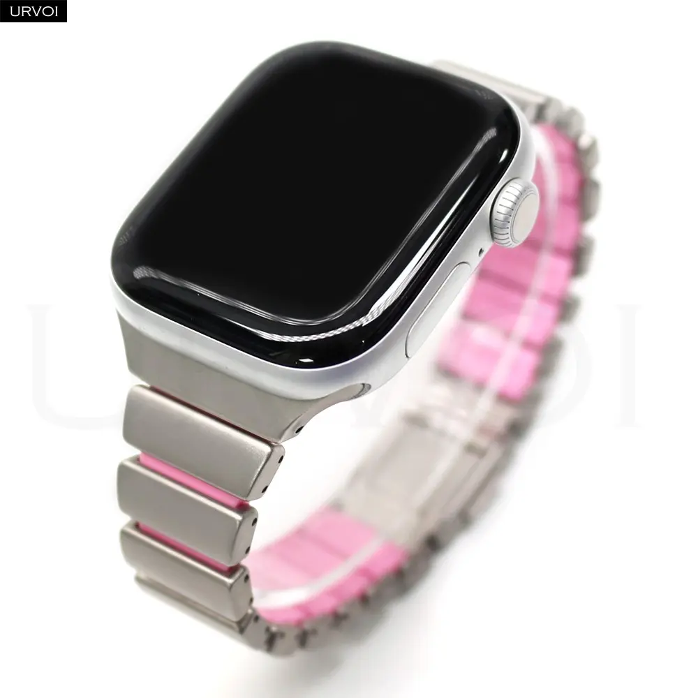 URVOI Slim Band for Apple Watch Strap Series 11 10 9 8 7 SE Quality Durable Stainless steel with silicone magnetic buckle female girl wristband Smart Watch Accessories Wearable Accessory