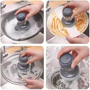 Press-Type Soap Dispensing Dish Brush with  Box, Includes 2 Replacement Brush Heads. Ergonomic, Space-Saving, Durable Bristles. Ideal for Cleaning Dishes, Rack, Stove, Sink. Easy to Use, All Seasons, Practical Kitchen Helper & Gift.