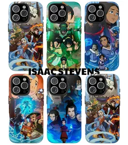 Avatar Inspired Tough Phone Case for iPhone 15 16 17 Pro Max, Elemental Anime Protective Cover, Water Earth Fire Air Fantasy Cartoon Case, Glossy Shockproof Phone Cover for Anime Fans