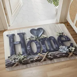 Wood Grain & "HOME" Letter Pattern Doormat — 1-Piece Non-Slip Floor Mat, Home Decor Rug for Living Room & Bedroom, Bohemian-Style Floral Carpet