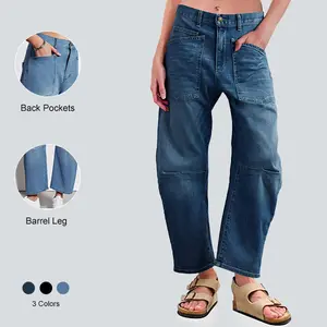Imily Bela Womens Baggy Barrel Jeans Boyfriend High Waisted Wide Leg Cropped Ankle Denim Pants