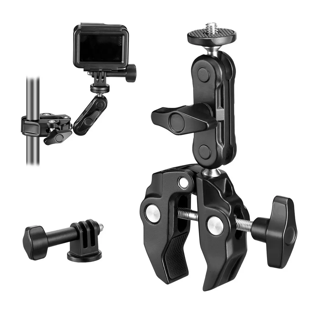 Aluminum Alloy Super Clamp Mount Magic Arm Adapter with 1/4"-3/8" Screws for Camera, Monitor, GoPro, Pad, Equipment