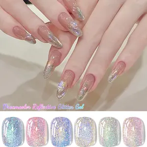 Meet Across 6 Colors Aurora Glitter Cat Magnetic Gel Nail Polish Set, Semi-Permanent UV Gel Varnish for Winter, Soak off Nail Supplies