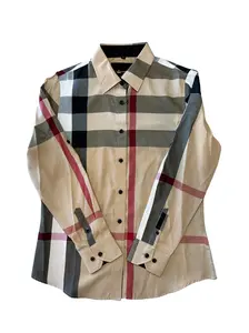 Women's Plaid Button Down Shirt - Tan