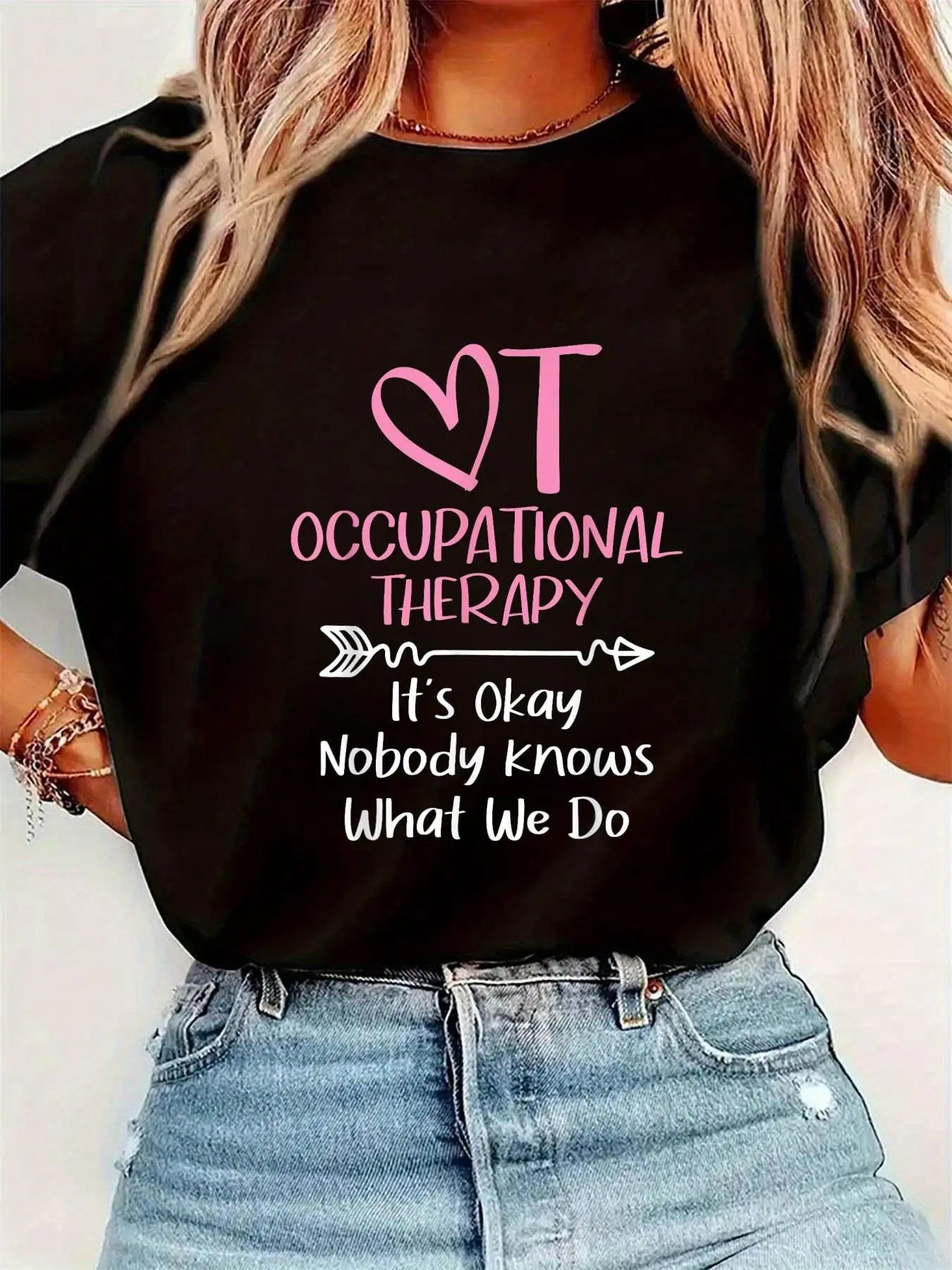 Women's Occupational Therapy OTA Graphic T-Shirt - Colorful, Comfortable, Casual, Round Neck Short Sleeve Fashion Top with "It's Okay Nobody Knows What We Do" Print, Shortsleeve