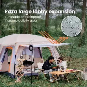 Extra Large Family Tent For 3-5 Spacious Divided Rooms Living & Bedroom Heavy Duty Waterproof Windproof Portable Folding Design Ideal For Camping Hiking Family Trips Green/Khaki Options