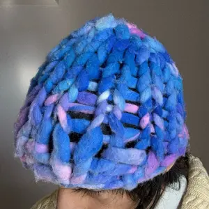 Small Blue Pink Chunky Knit Beanie
