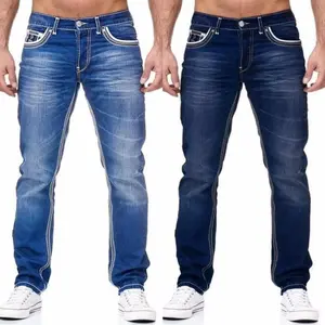 Men’s 2025 Stretch Straight-Leg Jeans for Spring/Autumn – Casual Denim with Pockets, Solid Color, High Quality Streetwear
