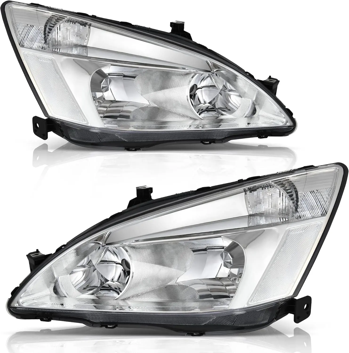 YITAMOTOR Headlights Assembly Compatible with 2003-2007 Accord OE Headlamp Replacement Headlight Chrome Housing Clear Reflector Clear Lens