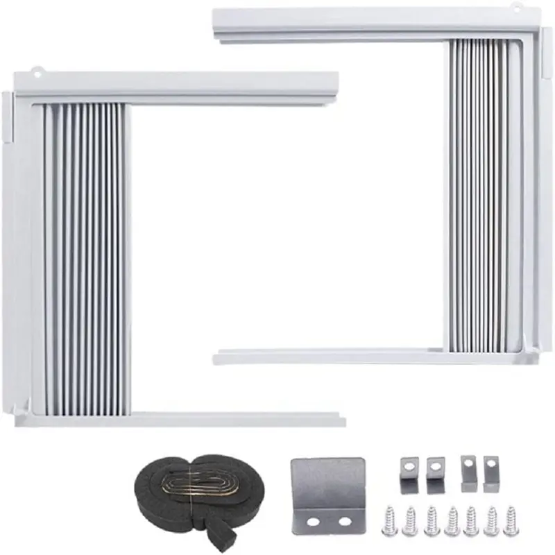 Adjustable Window AC Side Panel Kit, Accordion Style Insulating Filler with Frame, Plastic Replacement for Window Air Conditioner Units, Window Ac Unit