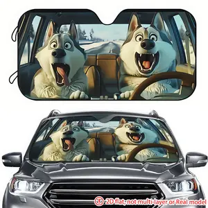 1pc Husky driving car sunshade 2D high-definition printing, car sunshade effectively blocks sunlight, suitable for decorating the front windshield of General Motors, RVs, and trucks