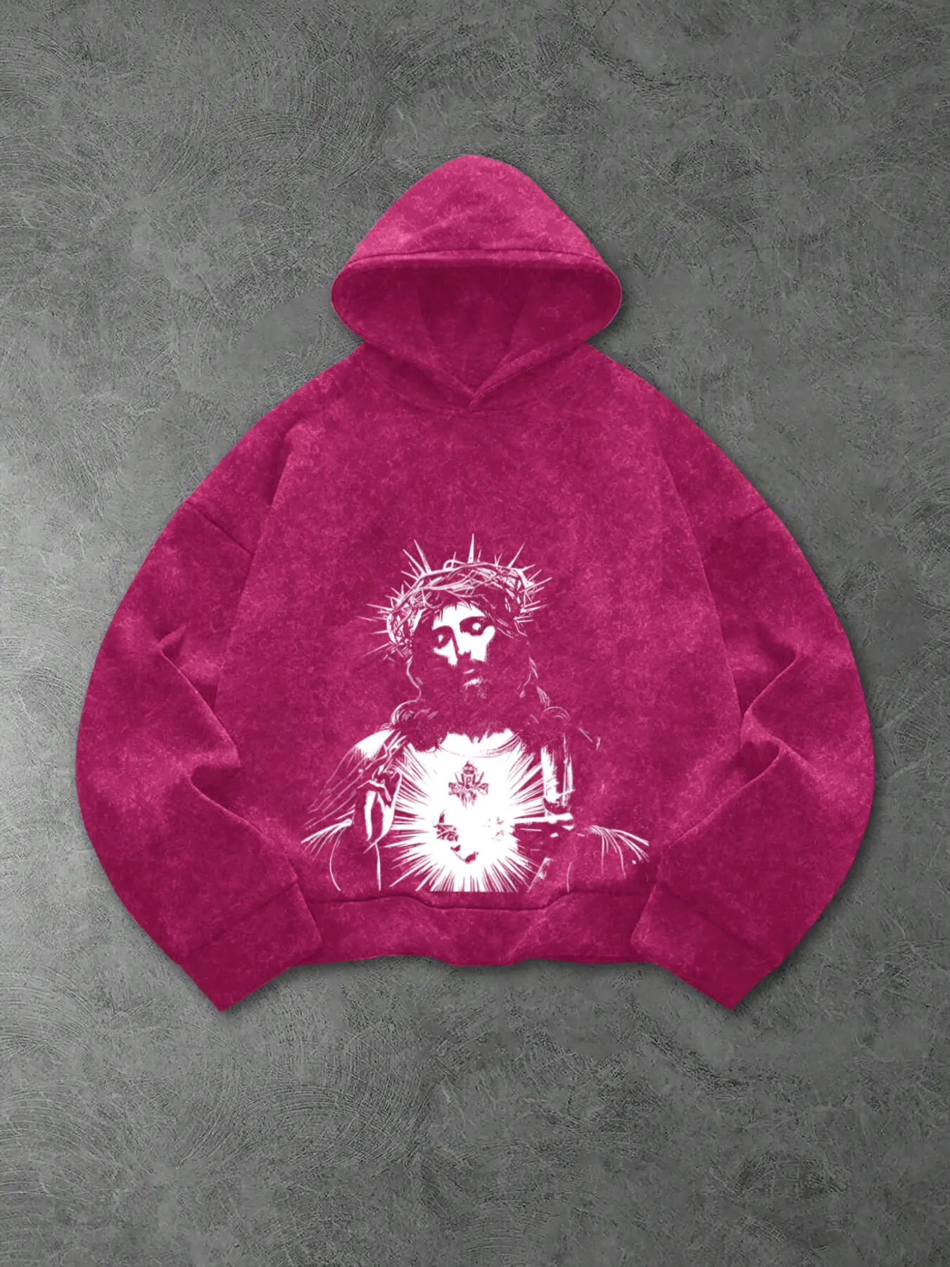 Men's Fall Winter Hooded Sweatshirt, Fitted, Long Sleeve, Vintage Style, Religious Portrait Print, Detailed Craftsmanship, Street Culture, Casual Daily Wear, Portrait Print Hoodie